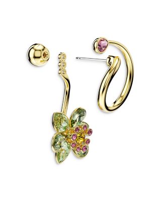 Idyllia Crystal Flower Asymmetrical Drop Earrings