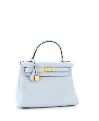 Kelly 28 Handbag Blue Clemence with Gold Hardware