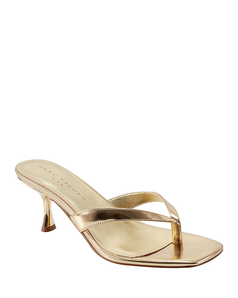 Marc Fisher Ltd Amele Metallic Kitten Thong Slide Sandals In Gold