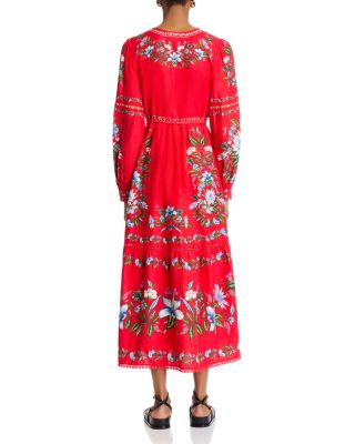 Sweet Bloom Bouquet Red Midi Dress