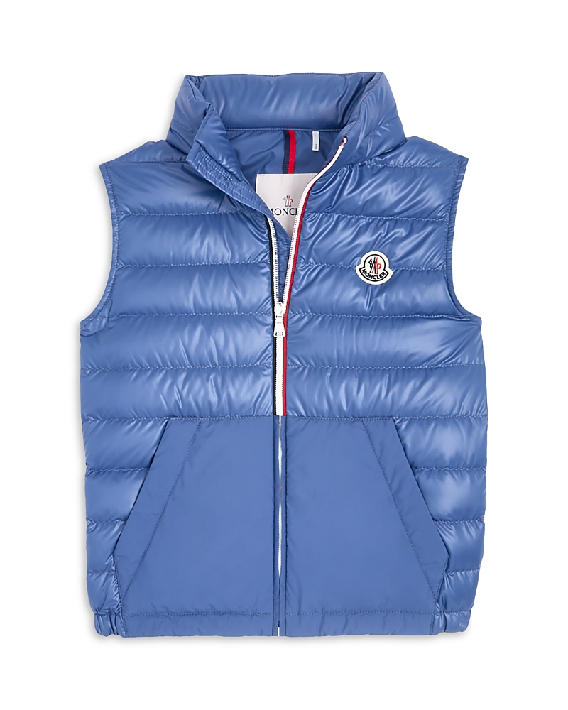 Moncler Boy's Apatou Tri-stripe Puffer Vest In Pastel Blu