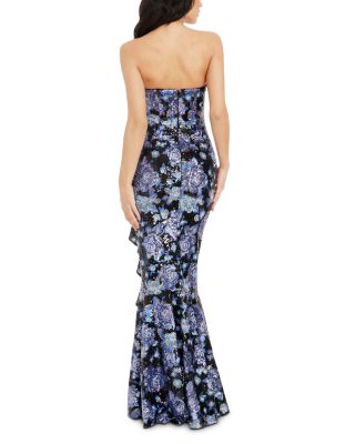 Floral Sequin Ruffle Mermaid Gown