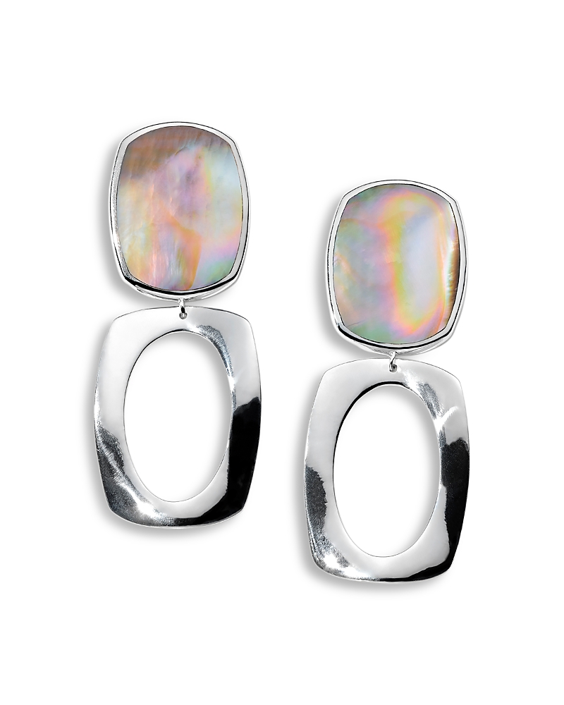 IPPOLITA STERLING SILVER ROCK CANDY BROWN SHELL LONG OVAL & LARGE FRAME DROP EARRINGS