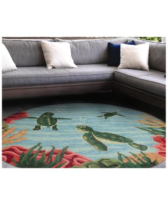 Liora Manne Frontporch Swimming Baby Turtles Round Area Rug, 5' x 5'