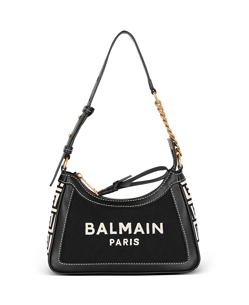 Balmain B-army Handbag In Monogrammed Canvas And Leather In Black