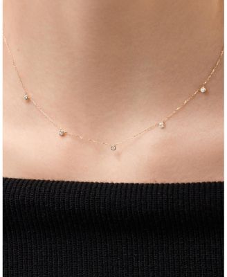 Solid Yellow Gold Diamond Station Necklace