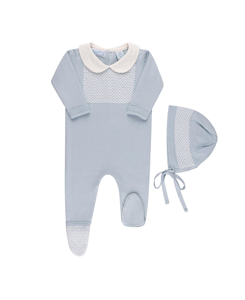 Feltman Brothers Boys' Jacquard Collared Knit Romper & Bonnet - Baby In Powder Blue