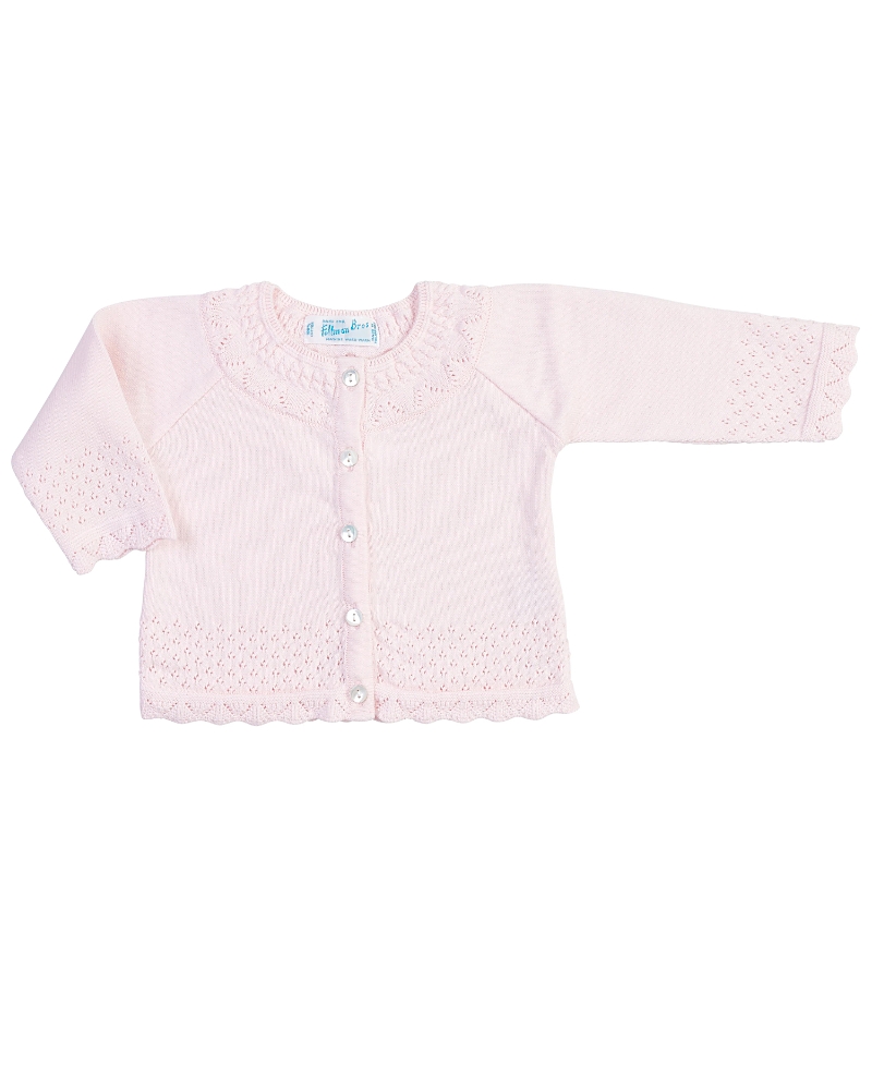 Feltman Brothers Girls' Pointelle Ruffle Knit Cardigan - Baby In Pink