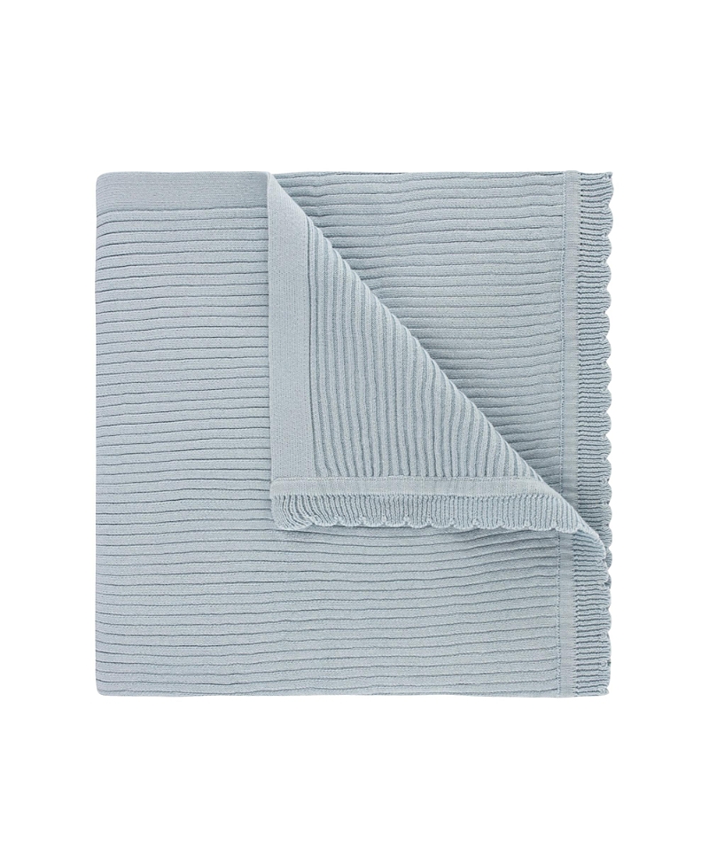 Feltman Brothers Unisex Scallop Trimmed Rib Knit Blanket - Baby In Powder Blue