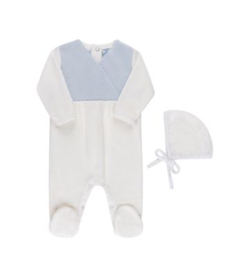 Unisex Velour Knit Wrap Romper & Bonnet - Baby