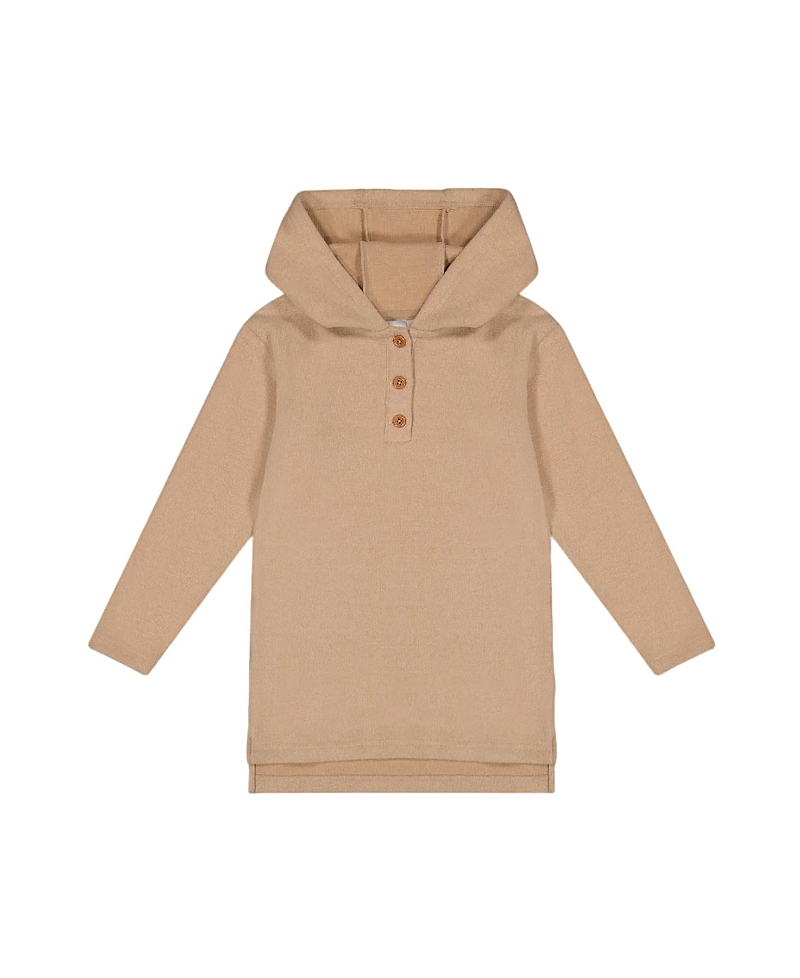 Deux Par Deux Girls' Hooded Rib Tunic - Big Kid In Oatmeal