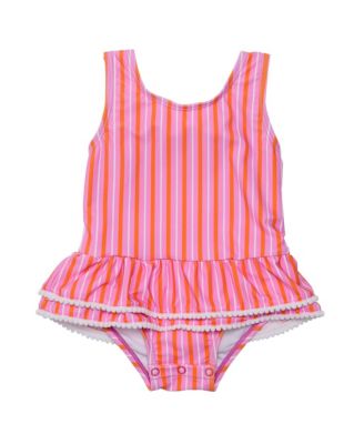 Snapper Rock - Girls' Stripy Sunset Sustainable Skirt Swimsuit - Baby