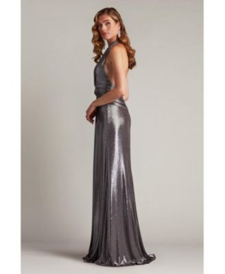 Mona Pleated Metallic Halter Gown
