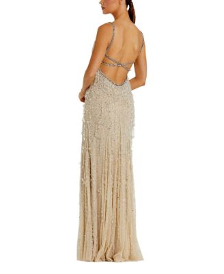 Thin Strap Net Embellished V Neck Gown