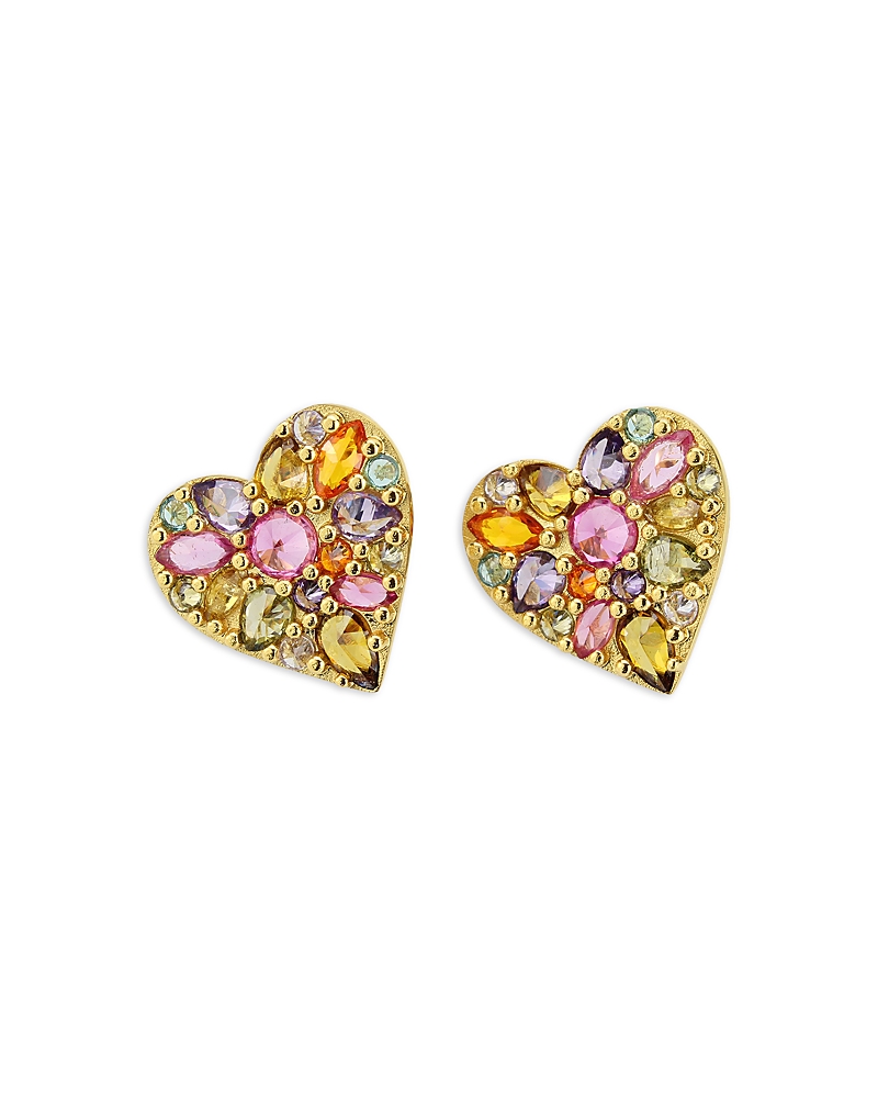 Aqua Gems Fiesta Heart Stud Earrings - Exclusive In Multi