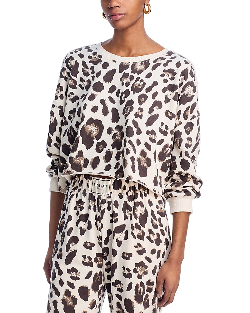 Vintage Havana Faux Suede Terry Crewneck Top In Leopard