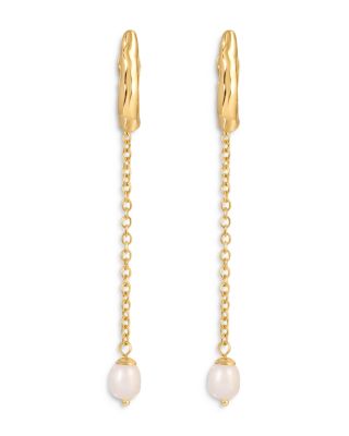 Lux Cultured Freshwater Pearl Linear Drop Earrings in 18K Gold Plated