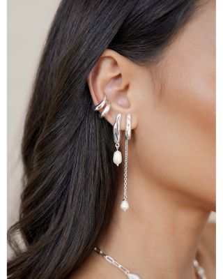 Linear Lux Silver Plated Freshwater Pearl Drop Earrings, 2.9"L