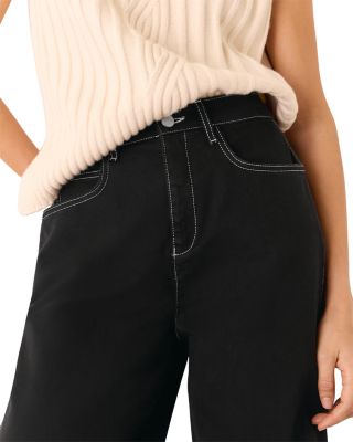 Contrast Stitch Barrel Leg Jeans in Black/White
