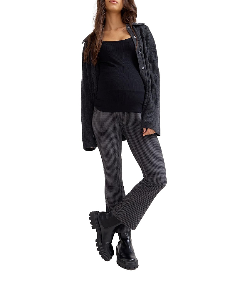 Hatch Collection Ultimate Maternity Over The Bump Crop Flare Legging In Grey Houndstooth