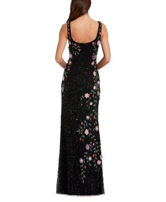 Floral Beaded Mesh Scoop Neck Sleeveless Gown