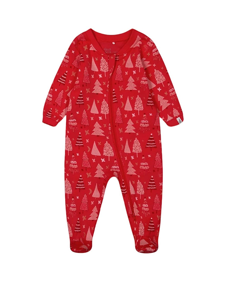 Deux par Deux Girls' Organic Cotton One Piece Pajama Printed Christmas Tree - Baby