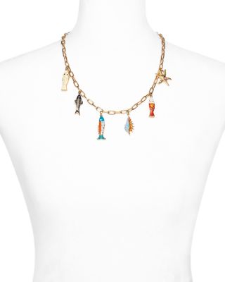 Mixed Fish Charm Necklace in Gold Tone, 20" - Exclusive