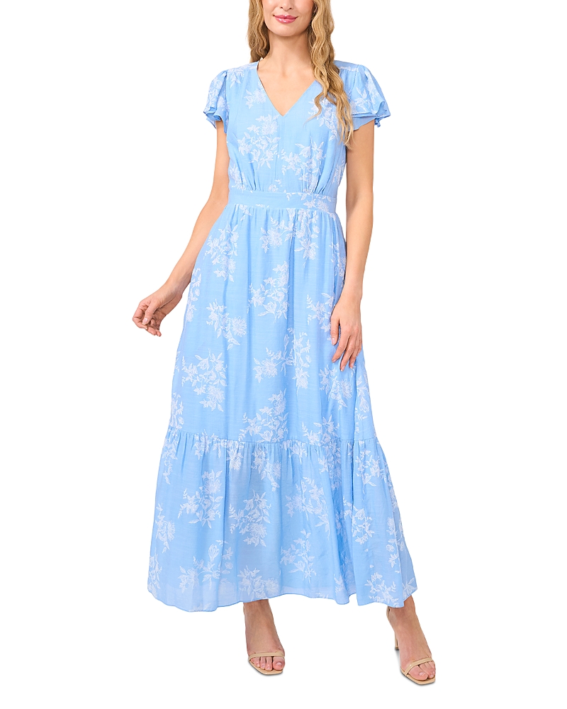 CeCe V Neck Flutter Sleeve Maxi Dress