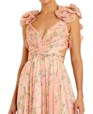 Women's Ruffle Tiered Floral Cut-Out Chiffon Gown