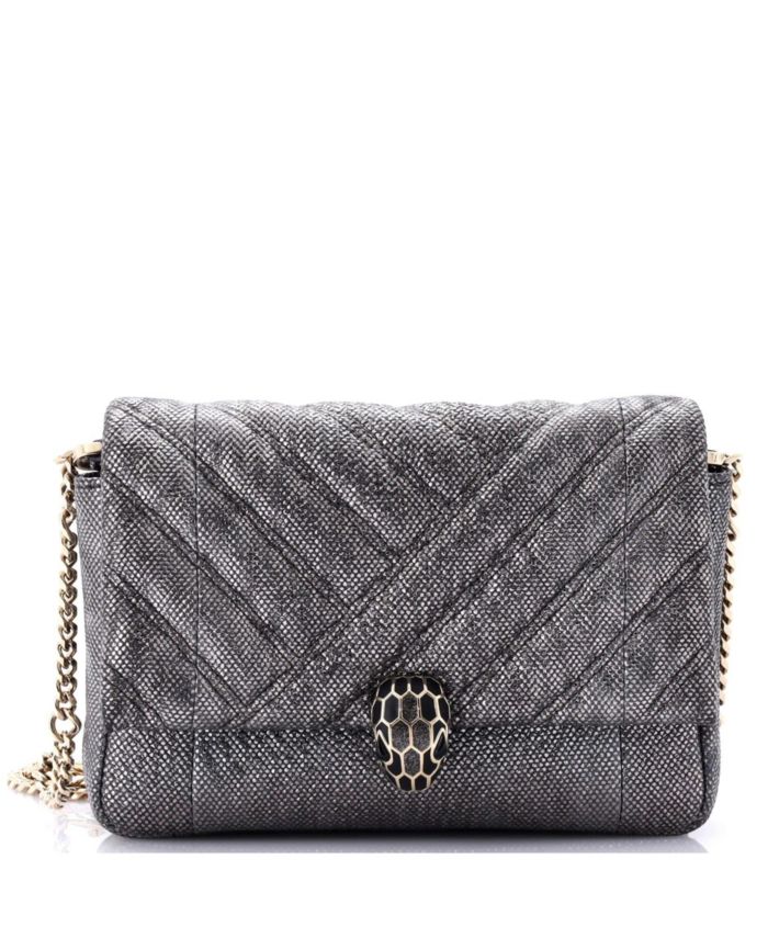 Small Serpenti Cabochon Shoulder Bag Diagonal Quilted Metallic Karung