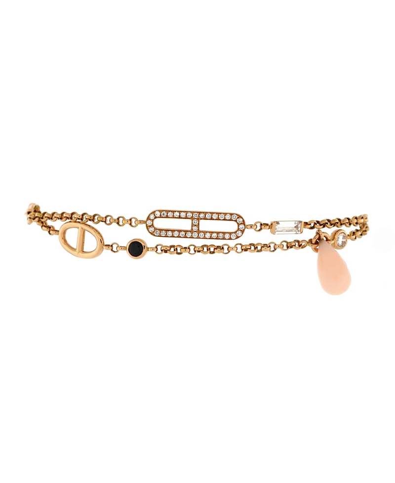 Pre-owned Pre-owned Hermes Hermes Chaine D'ancre Chaos Bracelet 18k Rose Gold With Pink Opal, Onyx, Black Spinel And