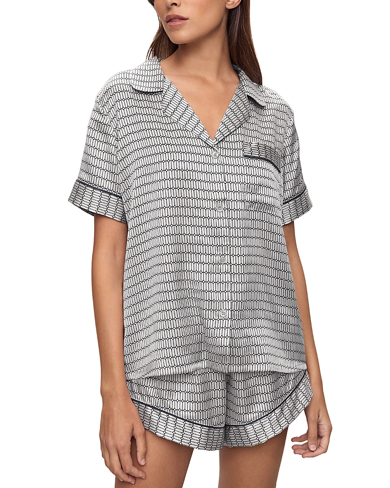 Eberjey Inez Printed Washable Silk Short Pajama Set In Stained Glass Lunar Rock/navy