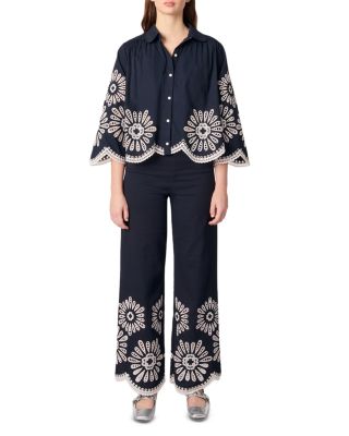 Maje - Cropped Crochet Detail Shirt & Trousers
