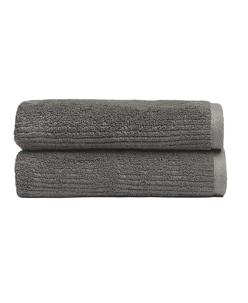Cozy Earth Ribbed Terrry Hand Towels, Set Of 2 In Charcoal