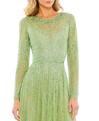 Sequined Illusion High neck Long Sleeve Gown