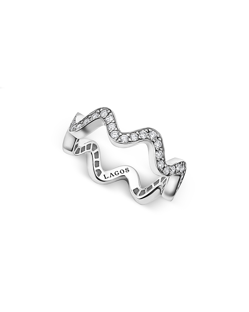 Lagos Sterling Silver Caviar Spark Diamond Wavy Eternity Band In Silver