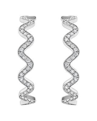 LAGOS Sterling Silver Caviar Spark Diamond Wavy Medium Hoop Earrings