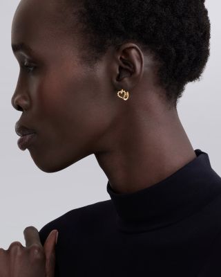 18K Yellow Gold Caviar Gold Beaded Heart Huggie Hoop Earrings