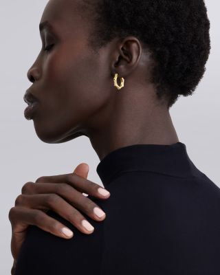 18K Yellow Gold Caviar Gold Diamond Hexagon Huggie Hoop Earrings