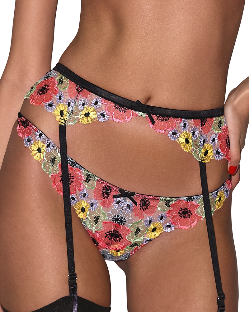 Fleur Du Mal Azalea Embroidered Garter Belt In Black