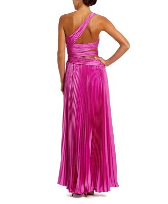  One Shoulder Pleated Charmeuse Gown with Slit