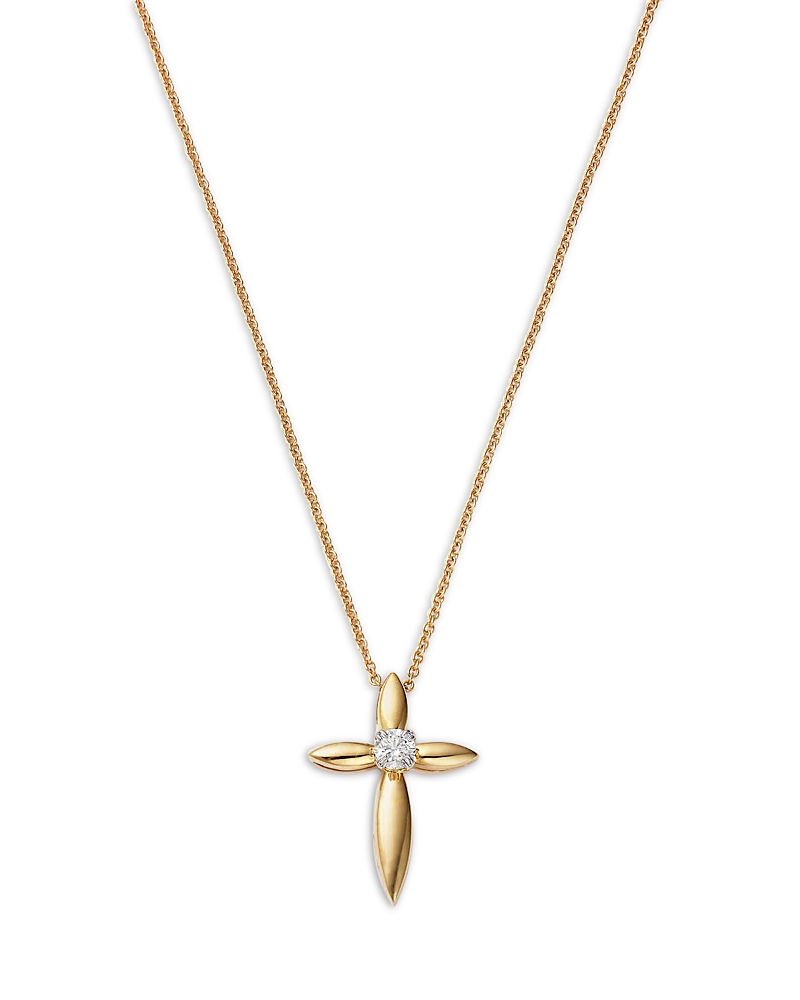 Bloomingdale's Fine Collection Bloomingdale's Diamond Solitaire Diamond Cross Pendant Necklace In 14k Yellow Gold, 0.20 Ct. T. W. In Gold