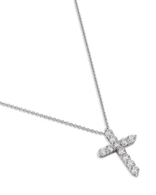 Diamond Cross Pendant Necklace in 14K White Gold, 1.0 tcw