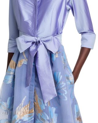 Textured Taffeta Floral Jacquard Shirt Dress