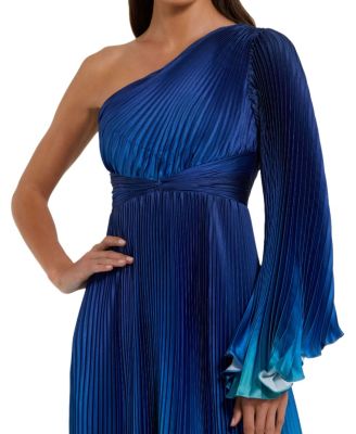 Pleated Charmeuse One Long Flare Sleeve Gown