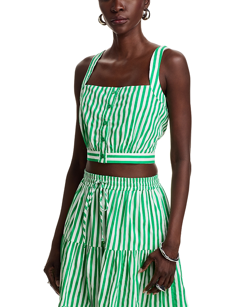 AQUA STRIPE BUTTON FRONT CROP TOP - EXCLUSIVE