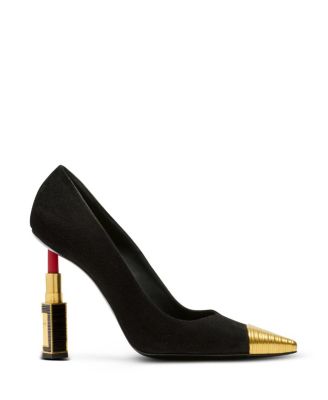 Women's Lipstick Pumps in Suede Leather and Brass