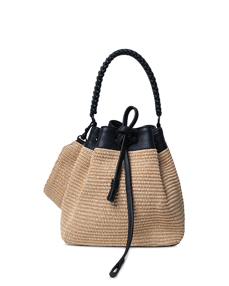 Callista Bucket Bag Black Leather & Straw In Black