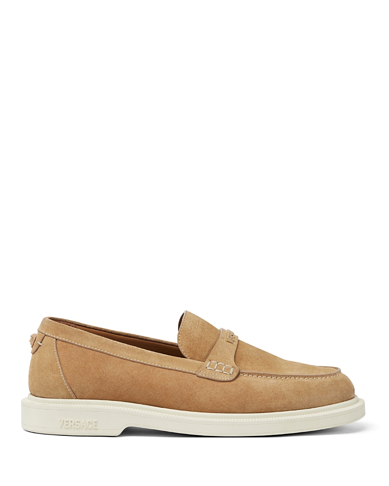 Versace Giuliano Biscuit-colored Suede Loafers In Multi