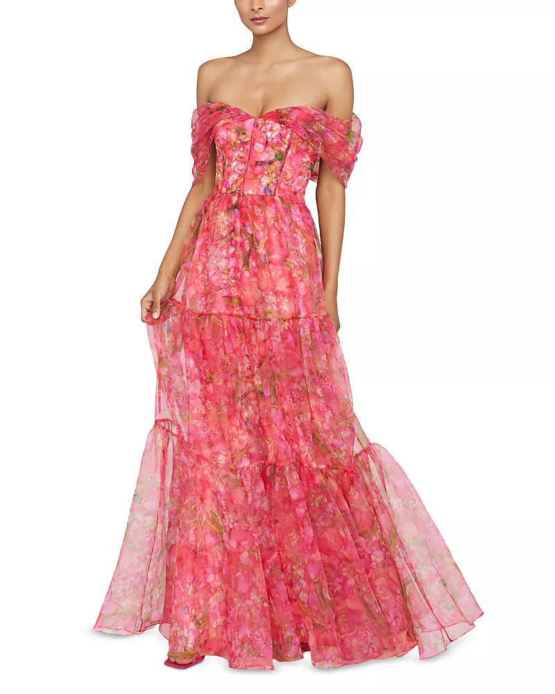 Theia Tia Off Shoulder Organza Gown
